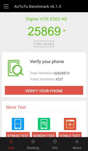 Результат Digma VOX E502 4G в тесте Antutu Результат Digma VOX E502 4G в тесте Antutu