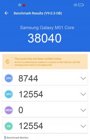 Результат Samsung Galaxy M01 Core в тесте Antutu Результат Samsung Galaxy M01 Core в тесте Antutu