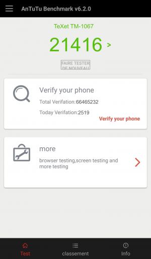 Результат TeXet TM-1067 в тесте Antutu Результат TeXet TM-1067 в тесте Antutu
