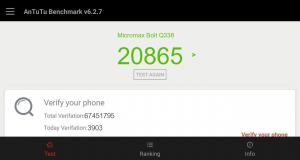 Результат Micromax Bolt Q338 в тесте Antutu Результат Micromax Bolt Q338 в тесте Antutu