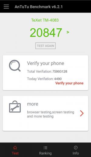 Результат TeXet TM-4083 в тесте Antutu Результат TeXet TM-4083 в тесте Antutu