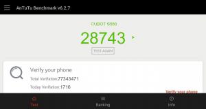 Результат CUBOT S550 в тесте Antutu Результат CUBOT S550 в тесте Antutu