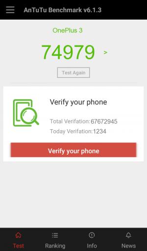 Результат OnePlus 3 в тесте Antutu Результат OnePlus 3 в тесте Antutu