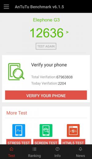 Результат Elephone G3 в тесте Antutu Результат Elephone G3 в тесте Antutu