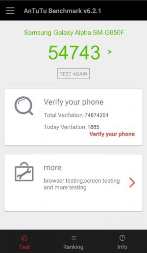 Результат Samsung Galaxy Alpha SM-G850F в тесте Antutu Результат Samsung Galaxy Alpha SM-G850F в тесте Antutu