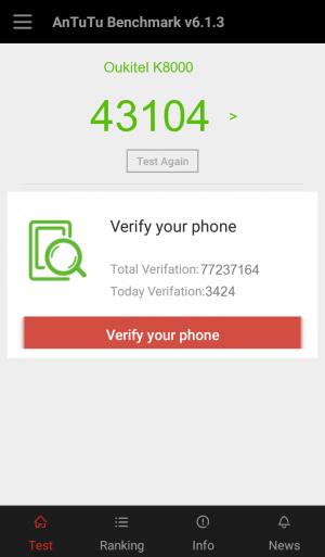 Результат Oukitel K8000 в тесте Antutu Результат Oukitel K8000 в тесте Antutu