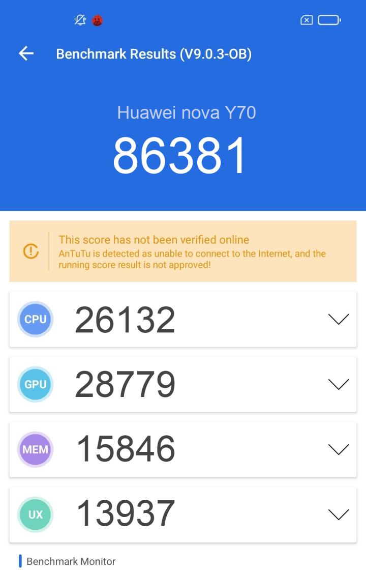 huawei nova y70 antutu score